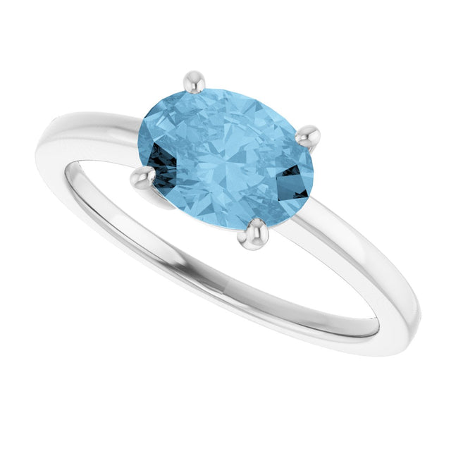 10K Gold Oval Natural Sky Blue Topaz Solitaire Ring - White Gold - view 5