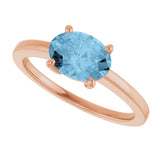 14K Gold Oval Natural Sky Blue Topaz Solitaire Ring - Rose Gold - view 5