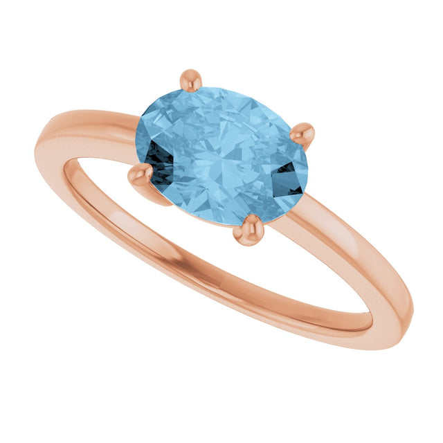 14K Gold Oval Natural Sky Blue Topaz Solitaire Ring - Rose Gold - view 5