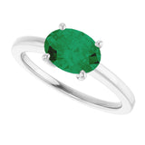 10K Gold Oval Lab-Grown Emerald Solitaire Ring - White Gold - view 5