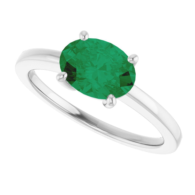 10K Gold Oval Lab-Grown Emerald Solitaire Ring - White Gold - view 5