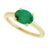10K Gold Oval Lab-Grown Emerald Solitaire Ring - Yellow Gold - view 5