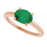 14K Gold Emerald Lab-Grown Emerald Solitaire Ring - Rose Gold - view 5