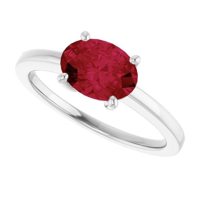 10K Gold Oval Lab-Grown Ruby Solitaire Ring - White Gold - view 5