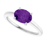 10K Gold Oval Natural Amethyst Solitaire Ring - White Gold - view 5