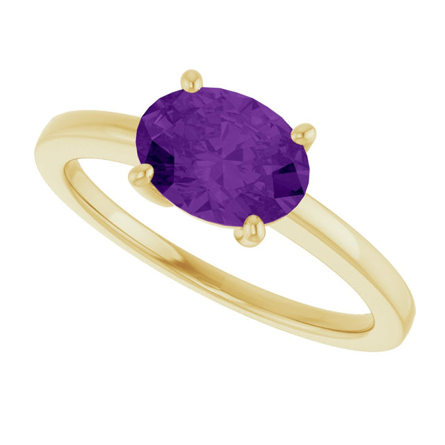 10K Gold Oval Natural Amethyst Solitaire Ring - Yellow Gold - view 5