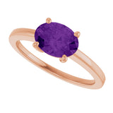 14K Gold Oval Natural Amethyst Solitaire Ring - Rose Gold - view 5