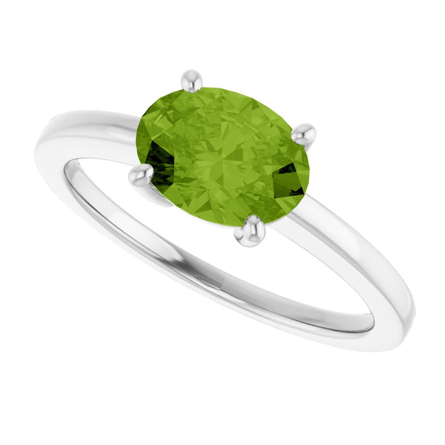 10K Gold Oval Natural Peridot Solitaire Ring - White Gold - view 5
