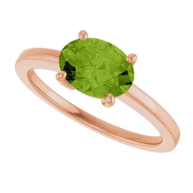 14K Gold Oval Natural Peridot Solitaire Ring – 6x4mm - Rose Gold - view 5