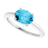 10K Gold Oval Natural Aquamarine Solitaire Ring - White Gold - view 5