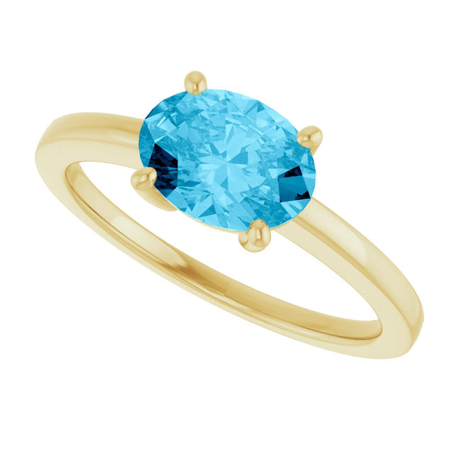 10K Gold Oval Natural Aquamarine Solitaire Ring - Yellow Gold - view 5