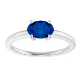 10K Gold Oval Lab-Grown Blue Sapphire Solitaire Ring - White Gold - view 3