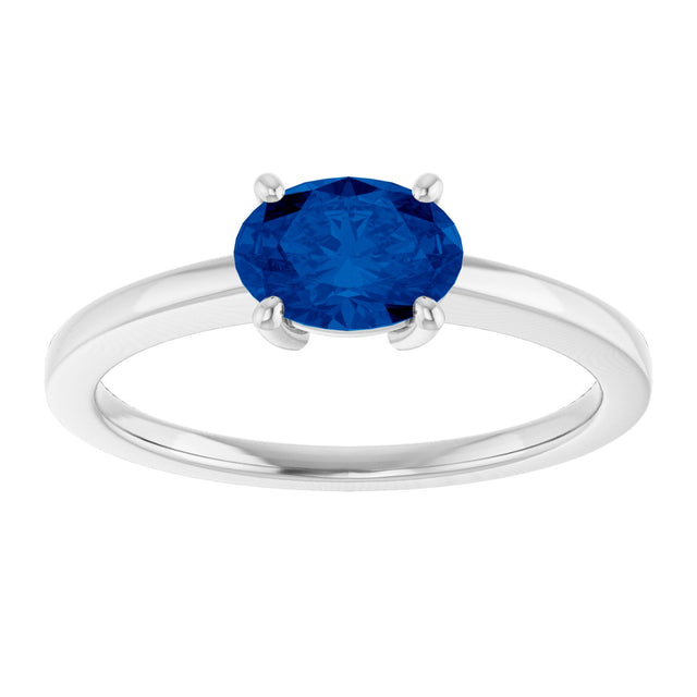 10K Gold Oval Lab-Grown Blue Sapphire Solitaire Ring - White Gold - view 3