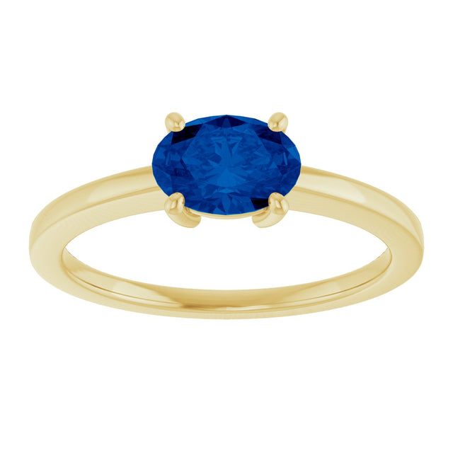 10K Gold Oval Lab-Grown Blue Sapphire Solitaire Ring - Yellow Gold - view 3