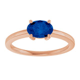 14K Gold Oval Lab-Grown Blue Sapphire Solitaire Ring - Rose Gold - view 3