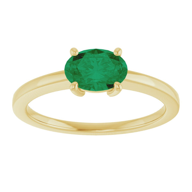 10K Gold Oval Lab-Grown Emerald Solitaire Ring - Yellow Gold - view 3
