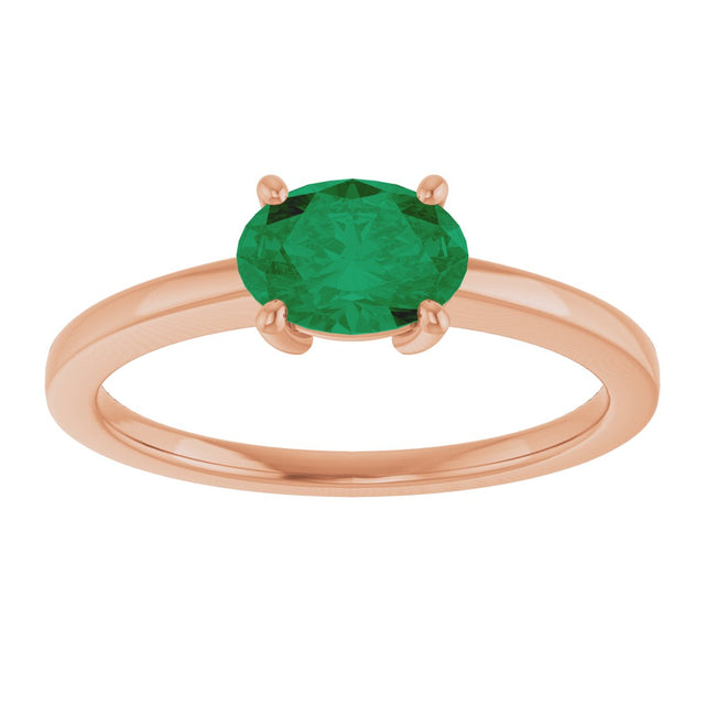 14K Gold Emerald Lab-Grown Emerald Solitaire Ring - Rose Gold - view 3