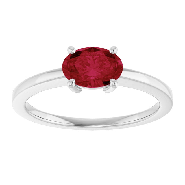 10K Gold Oval Lab-Grown Ruby Solitaire Ring - White Gold - view 3
