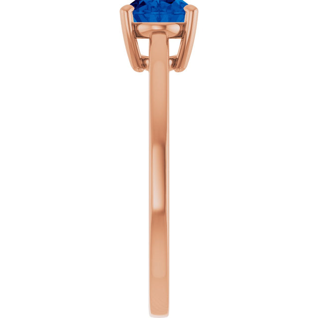 14K Gold Oval Lab-Grown Blue Sapphire Solitaire Ring - Rose Gold - view 4