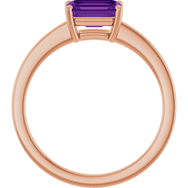 14K Gold Oval Natural Amethyst Solitaire Ring - Rose Gold - view 2
