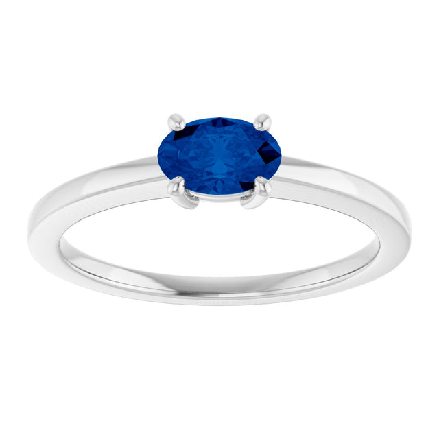 10K Gold Oval Lab-Grown Blue Sapphire Solitaire Ring - White Gold - view 3
