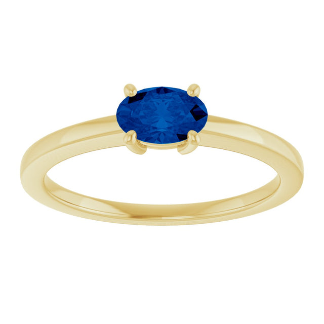 10K Gold Oval Lab-Grown Blue Sapphire Solitaire Ring - Yellow Gold - view 3