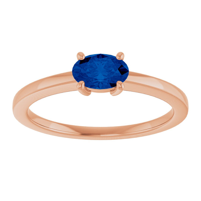 14K Gold Oval Lab-Grown Blue Sapphire Solitaire Ring - Rose Gold - view 3