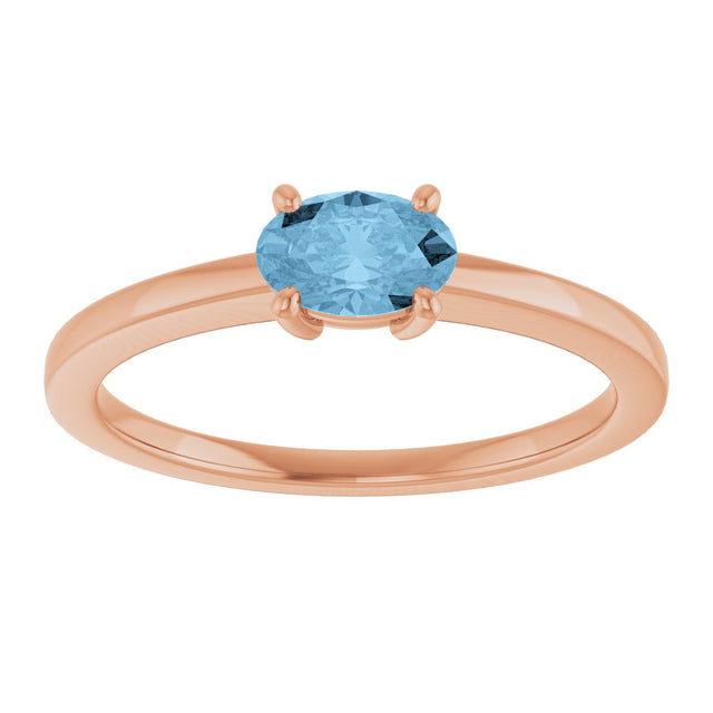 14K Gold Oval Natural Sky Blue Topaz Solitaire Ring - Rose Gold - view 3