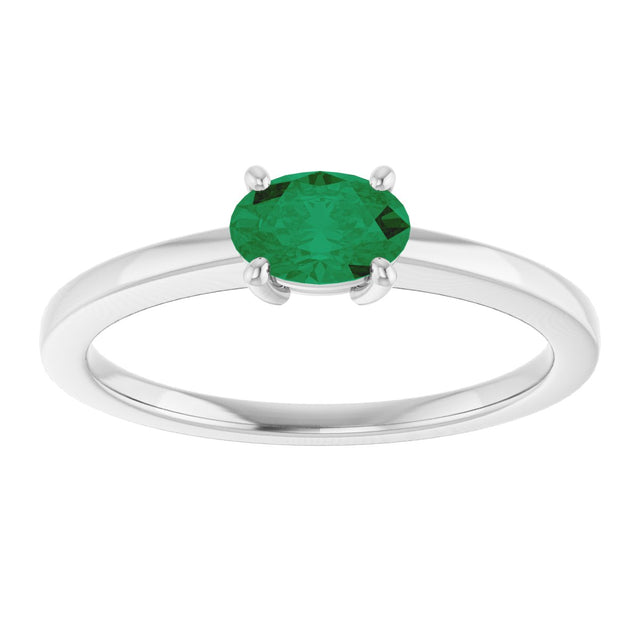 10K Gold Oval Lab-Grown Emerald Solitaire Ring - White Gold - view 3