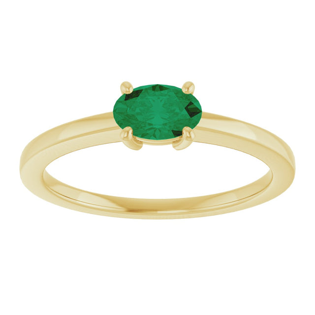 10K Gold Oval Lab-Grown Emerald Solitaire Ring - Yellow Gold - view 3