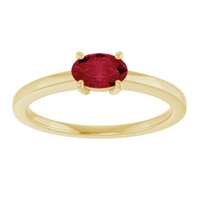 10K Gold Oval Lab-Grown Ruby Solitaire Ring - Yellow Gold - view 3