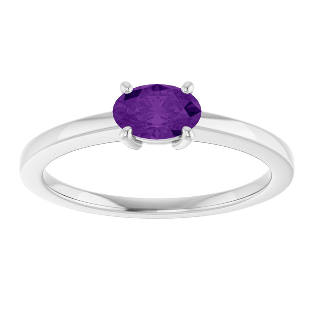 10K Gold Oval Natural Amethyst Solitaire Ring - White Gold - view 3
