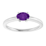 14K Gold Oval Natural Amethyst Solitaire Ring - White Gold - view 3