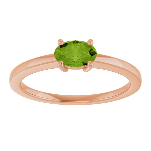 14K Gold Oval Natural Peridot Solitaire Ring – 6x4mm - Rose Gold - view 3
