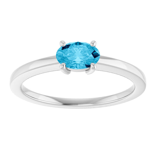 10K Gold Oval Natural Aquamarine Solitaire Ring - White Gold - view 3