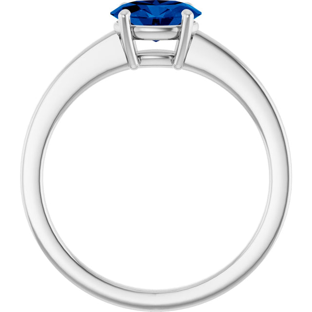 10K Gold Oval Lab-Grown Blue Sapphire Solitaire Ring - White Gold - view 2