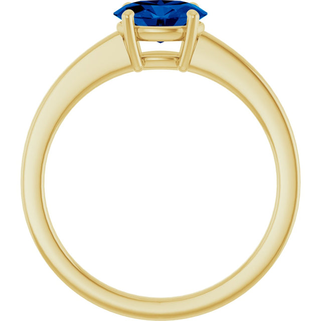 10K Gold Oval Lab-Grown Blue Sapphire Solitaire Ring - Yellow Gold - view 2