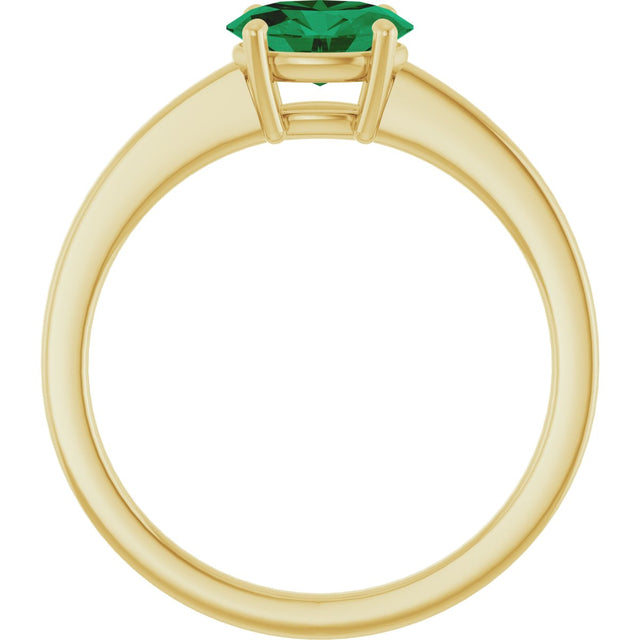 10K Gold Oval Lab-Grown Emerald Solitaire Ring - Yellow Gold - view 2