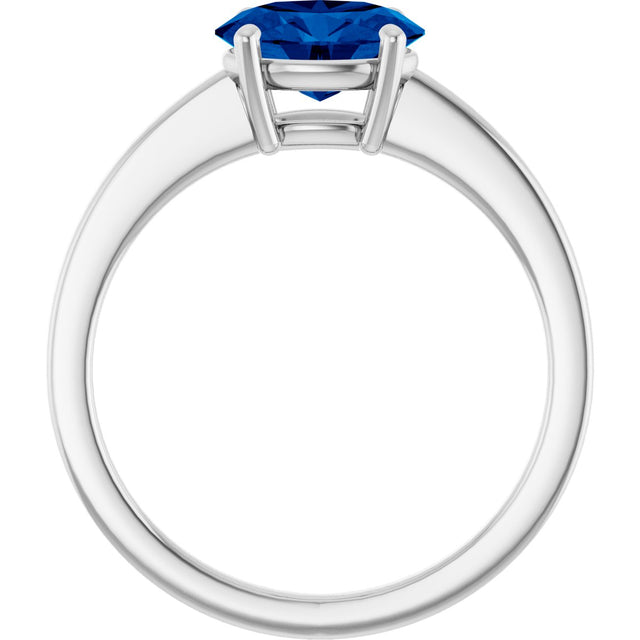 10K Gold Oval Lab-Grown Blue Sapphire Solitaire Ring - White Gold - view 2