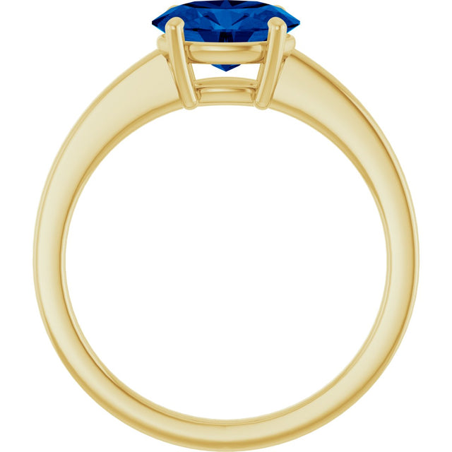 10K Gold Oval Lab-Grown Blue Sapphire Solitaire Ring - Yellow Gold - view 2
