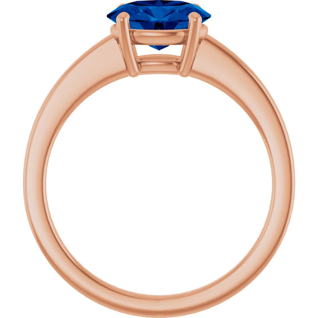 14K Gold Oval Lab-Grown Blue Sapphire Solitaire Ring - Rose Gold - view 2