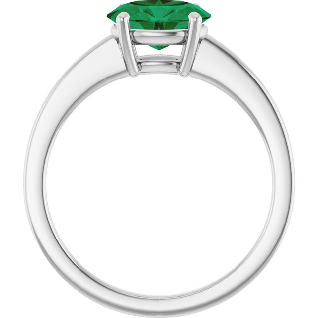 10K Gold Oval Lab-Grown Emerald Solitaire Ring - White Gold - view 2
