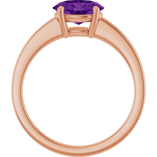 14K Gold Oval Natural Amethyst Solitaire Ring - Rose Gold - view 2
