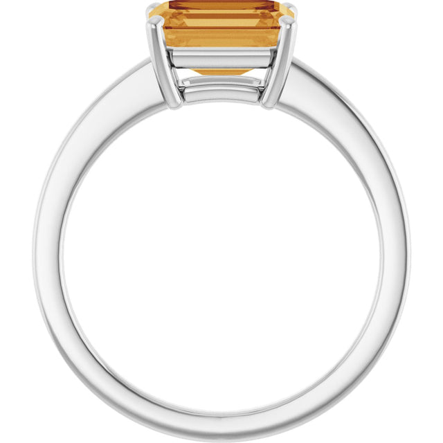 14K Gold Emerald Natural Citrine Solitaire Ring - White Gold - view 2