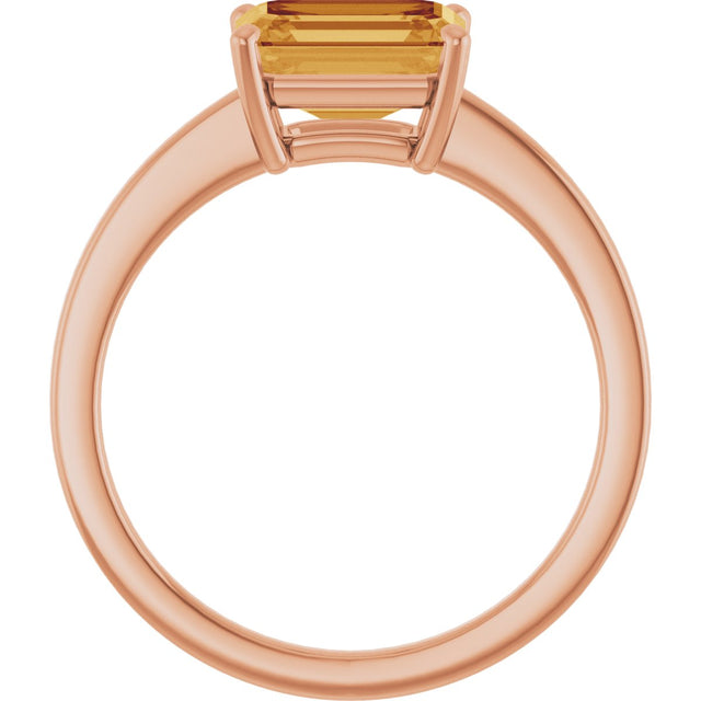 14K Gold Emerald Natural Citrine Solitaire Ring - Rose Gold - view 2