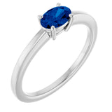 10K Gold Oval Lab-Grown Blue Sapphire Solitaire Ring - White Gold