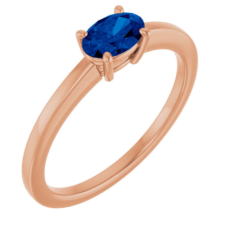 14K Gold Oval Lab-Grown Blue Sapphire Solitaire Ring - Rose Gold