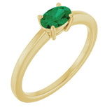 10K Gold Oval Lab-Grown Emerald Solitaire Ring - Yellow Gold