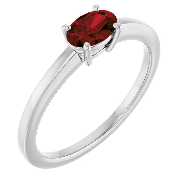 10K Gold Oval Natural Mozambique Garnet Solitaire Ring - White Gold