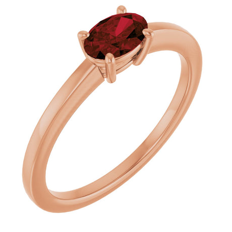 14K Gold Oval Natural Mozambique Garnet Solitaire Ring - Rose Gold